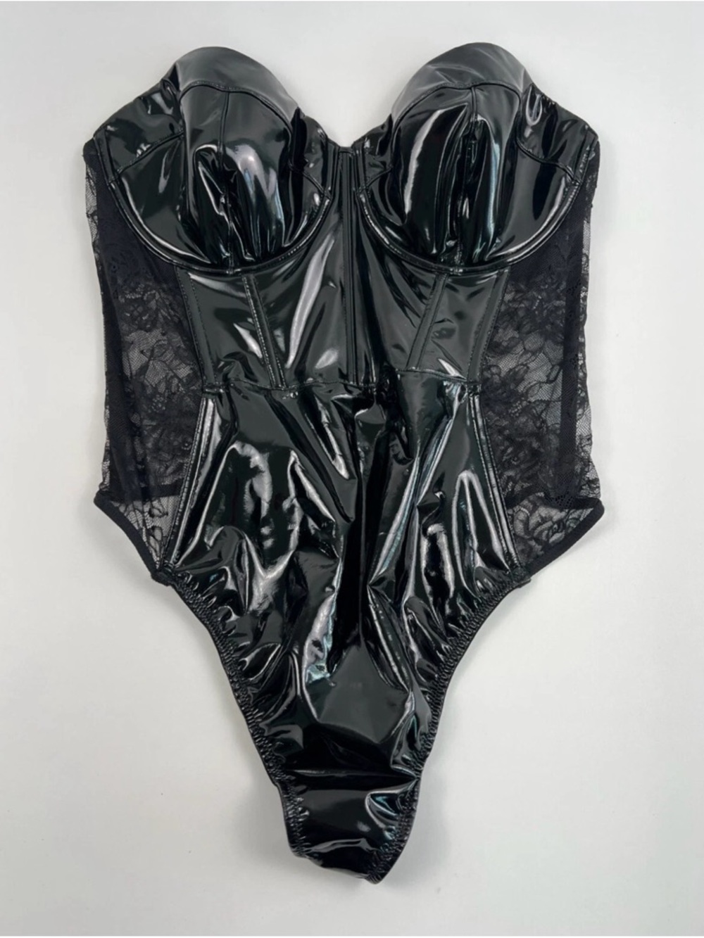 Victoria's Secret Black Lace Corset Bodysuit with Gold Zipper